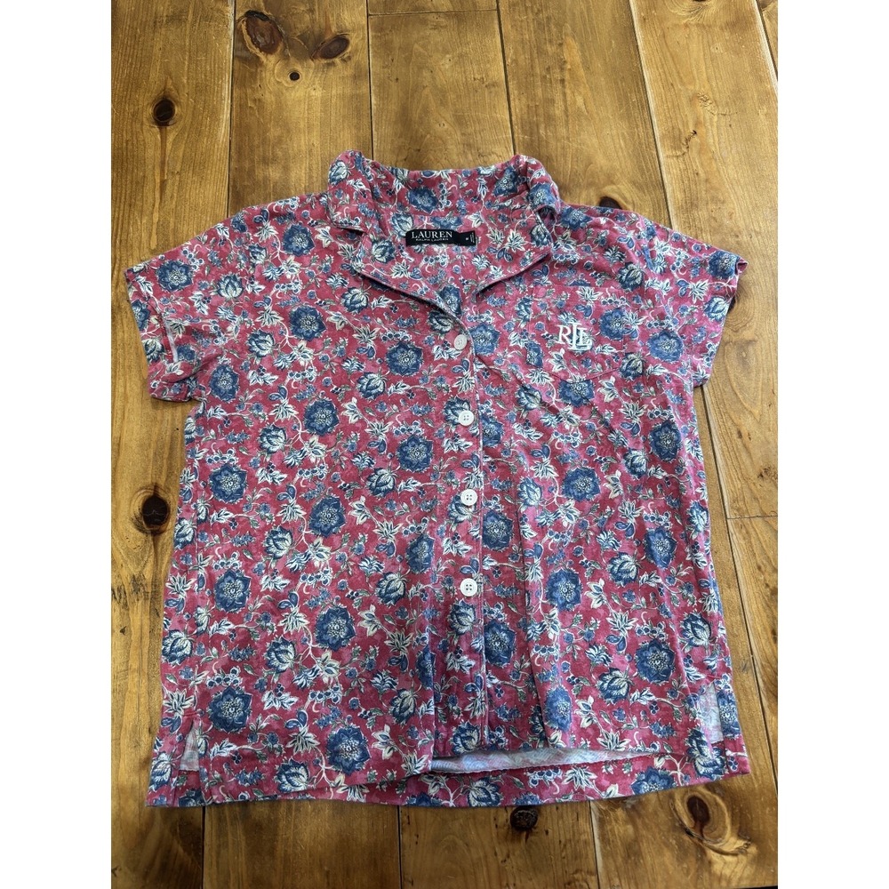 Lauren Ralph Lauren T-Shirt Men's M Red Floral Collared Button Front